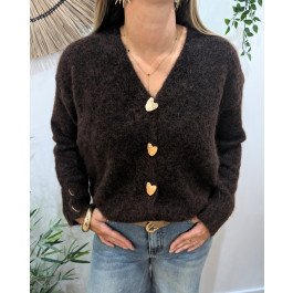 Gilet femme boutons coeurs dorés-Marron