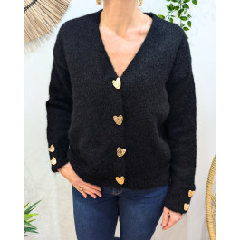 Gilet femme boutons coeurs dorés-Noir