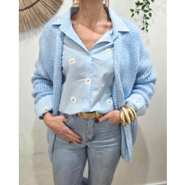 Gilet grosse maille femme Melora-Bleu ciel