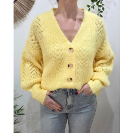 Gilet boutonné ajouré-Jaune