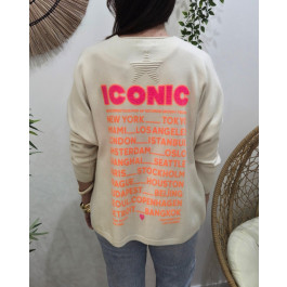 Gilet mi-long femme petite etoile relief Iconic-Ecru