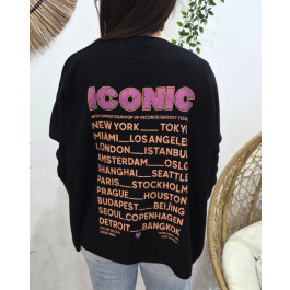 Gilet mi-long femme petite etoile relief Iconic-Noir