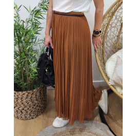 Jupe femme longue plissée camel élastique pailleté multicolore