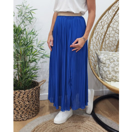 Jupe femme longue plissée élastique pailleté-Bleu roi