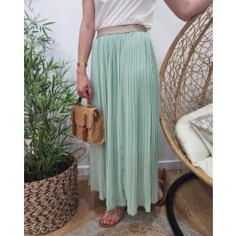 Jupe longue plissée femme élastique doré-Vert d'eau