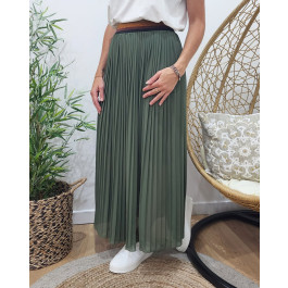 Jupe longue plissée femme élastique pailleté-Kaki