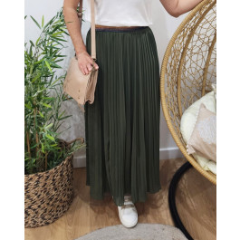 Jupe longue plissée femme élastique pailleté-Kaki