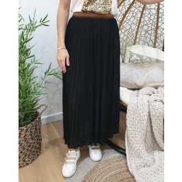 Jupe longue plissée femme élastique pailleté-Noir