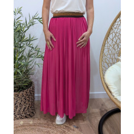 Jupe longue plissée femme élastique pailleté-Rose fuchsia