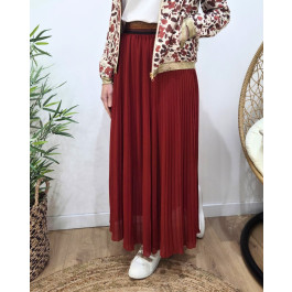 Jupe longue plissée femme élastique pailleté-Terracotta
