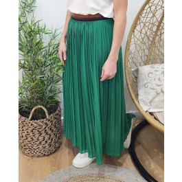Jupe longue plissée femme élastique pailleté-Vert gazon