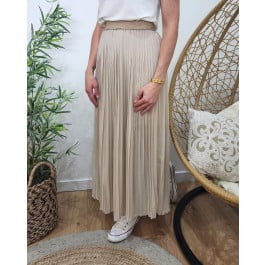 Jupe longue plissée femme élastique doré-Beige
