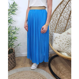 Jupe longue plissée femme élastique doré-Bleu