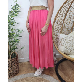 Jupe longue plissée femme élastique doré-Rose