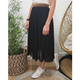 Jupe midi plissée femme élastique pailleté-Noir