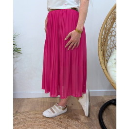 Jupe midi plissée femme élastique pailleté-Rose fuchsia