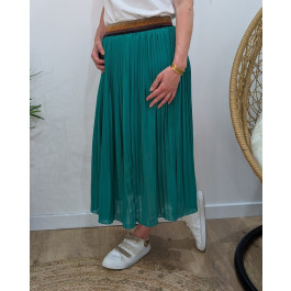 Jupe midi plissée femme élastique pailleté-Vert