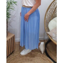 Jupe midi plissée femme élastique doré-Bleu ciel