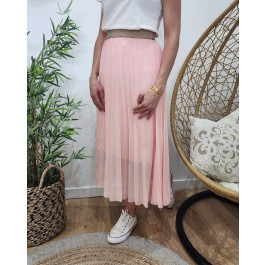 Jupe midi plissée femme élastique doré-Rose baby