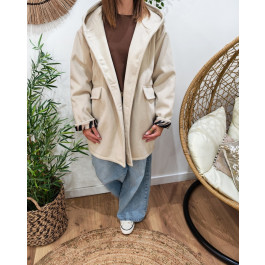 Manteau long femme à capuche étoile zébrée-Beige