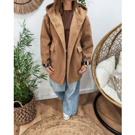 Manteau long femme à capuche étoile zébrée-Camel