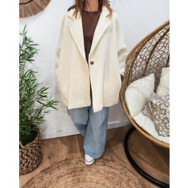 Manteau long femme dos étoile et manches léopard-Ecru