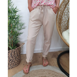 Pantalon femme fluide uni-Beige