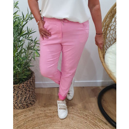 Pantalon femme fluide uni-Rose baby