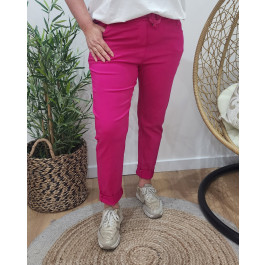 Pantalon femme fluide uni-Rose fuchsia