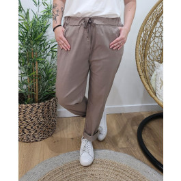 Pantalon femme fluide uni-Taupe