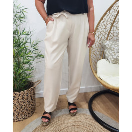 Pantalon femme élastique grande taille Carole-Beige