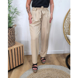 Pantalon femme élastique grande taille Carole-Beige biscuit