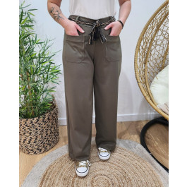 Pantalon femme élastiqué coupe droite et poches-Kaki
