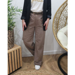 Pantalon femme élastiqué coupe droite velour-Taupe