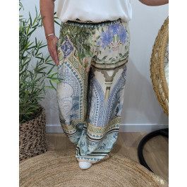 Pantalon fluide femme grande taille à motifs Aliona-Bleu