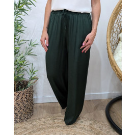 Pantalon fluide satiné femme uni Lyséa-Vert bouteille