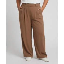 Pantalon femme élastiqué coupe large et fluide-Camel