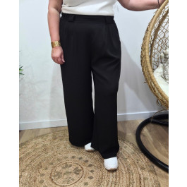 Pantalon femme élastiqué coupe large et fluide-Noir