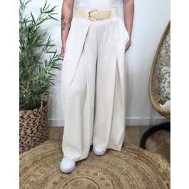 Pantalon femme élastiqué coupe large et fluide Callisto-Ecru