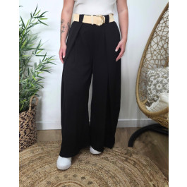 Pantalon femme élastiqué coupe large et fluide Callisto-Noir