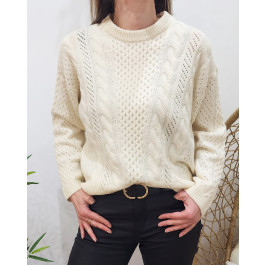 Pull femme col rond Jill-Beige
