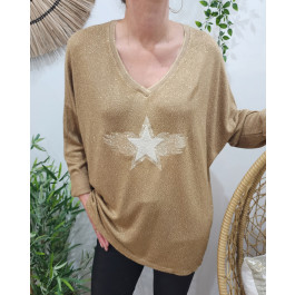 Pull femme lurex oversize étoile flamme col V-Camel