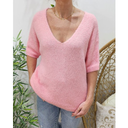 Pull femme manches courtes Auxane-Rose