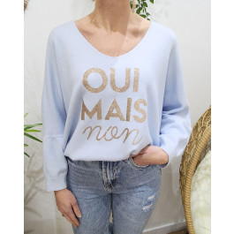Pull femme Oui mais non pailleté-Bleu ciel