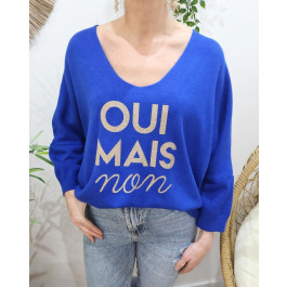 Pull femme Oui mais non pailleté-Bleu roi