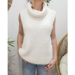 Pull femme sans manches col roulé Trudie-Ecru