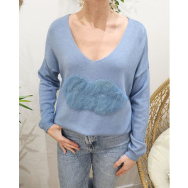 Pull femme col V bouche-Bleu