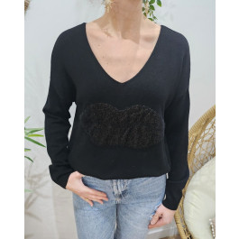 Pull femme col V bouche-Noir