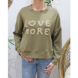 Pull femme Love More-Kaki clair