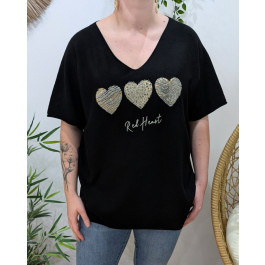 Pull fin femme oversize manches courtes Red heart-Noir